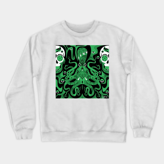 the monster in the ocean kraken squid ecopop in totonac pattern Crewneck Sweatshirt by jorge_lebeau
